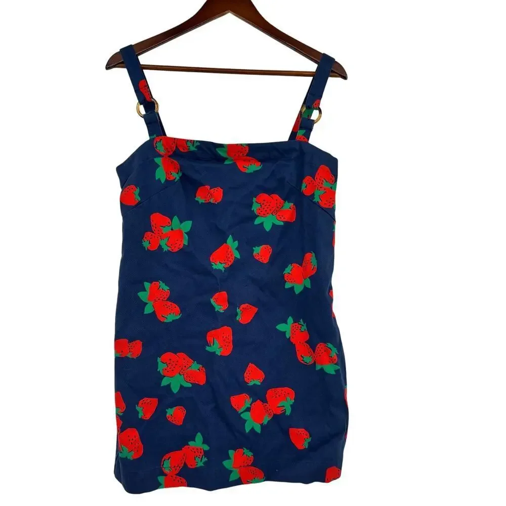 Anthropologie Maeve Square Neck Shift Strawberry Dress size Small In BlueBy - Picture 2 of 11